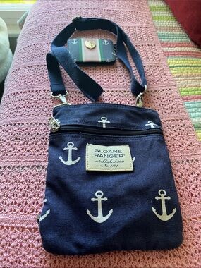 Sloane Ranger Navy Anchor  Crossbody Bag and lightweight wallet